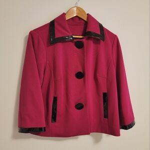 vintage SANDRO pink cropped swing blazer mod 60s flared black patent courreges